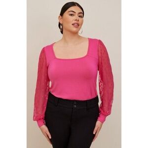 Torrid Plus Size Super Soft Dot Mesh Sleeve Top - Size 2 (2X)
